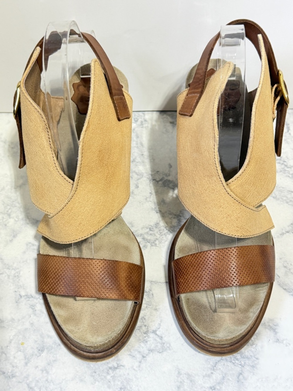Anthropologie Coque Terra Women's Sanne Leather tan brown block Heels Size 9 - Picture 3 of 10